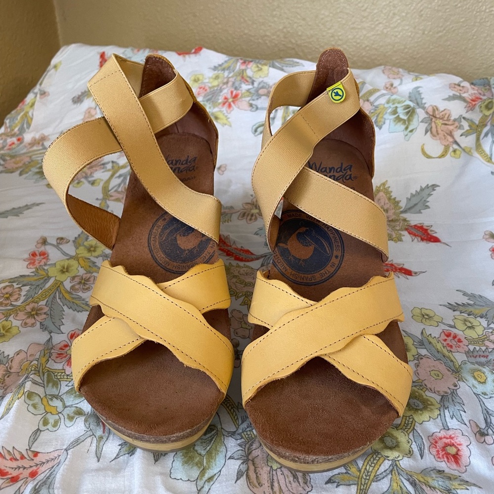 WandaPanda Yellow Stretch Wedge Shoes